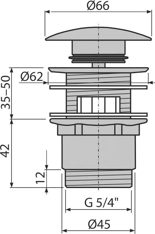 Alcadrain A390 VÝPUST UMYVADLOVÁ CLICK/CLACK 5/4" CELOKOVOVÁ S PŘEPADEM, VELKÁ ZÁTKA