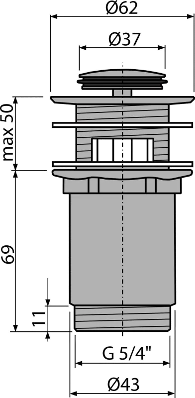 Alcadrain A391 VÝPUST UMYVADLOVÁ CLICK/CLACK 5/4" CELOKOVOVÁ S PŘEPADEM, MALÁ ZÁTKA