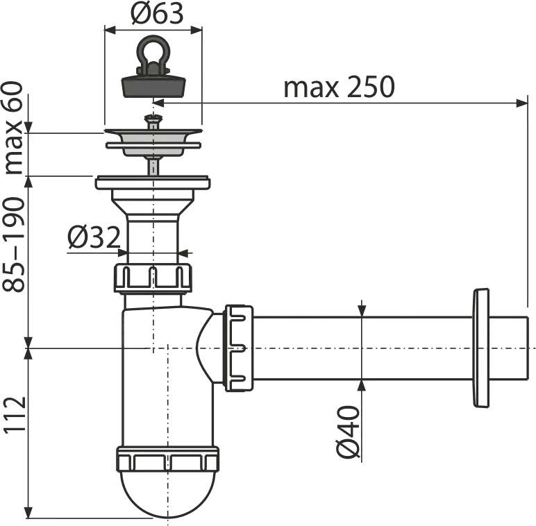Alcadrain A41 SIFON UMYVADLOVÝ DN40 S NEREZOVOU MŘÍŽKOU DN63