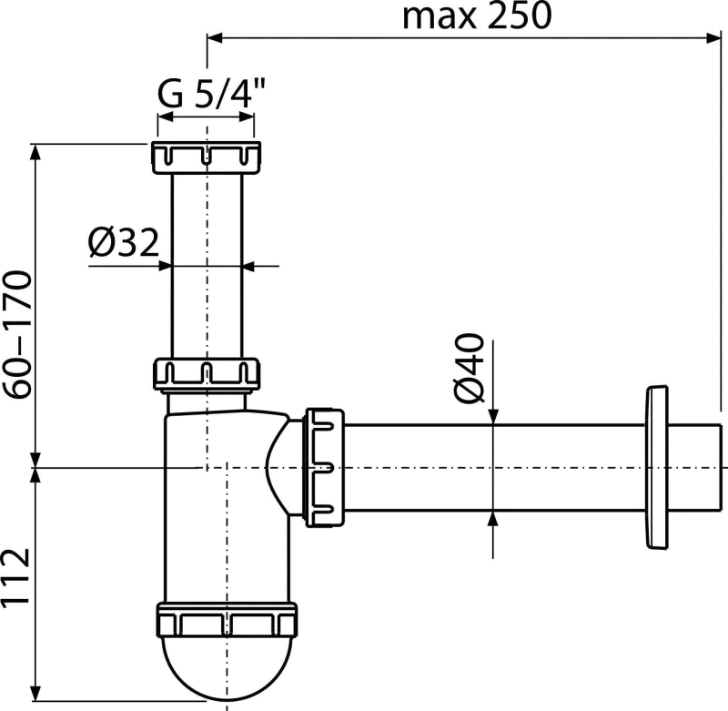 Alcadrain A43 SIFON UMYVADLOVÝ DN40 S PŘEVLEČNOU MATICÍ 5/4"