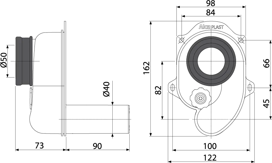 Alcadrain A45B SIFON PISOÁROVÝ VODOROVNÝ DN40