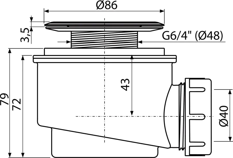 Alcadrain A46/60 SIFON VANIČKOVÝ S NEREZOVOU MŘÍŽKOU