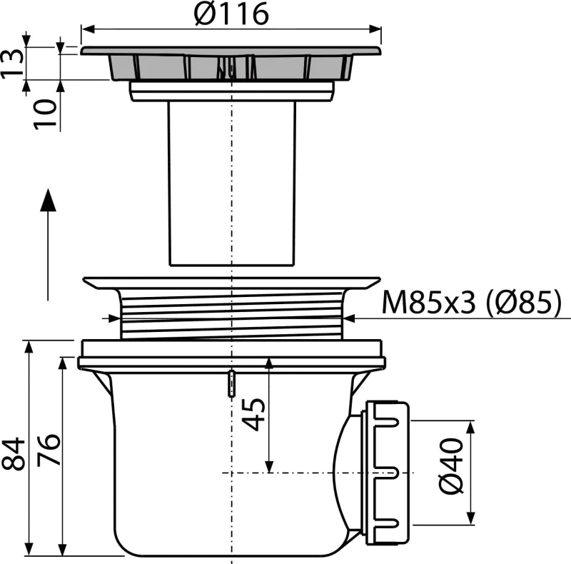 Alcadrain A49CR SIFON VANIČKOVÝ, CHROM