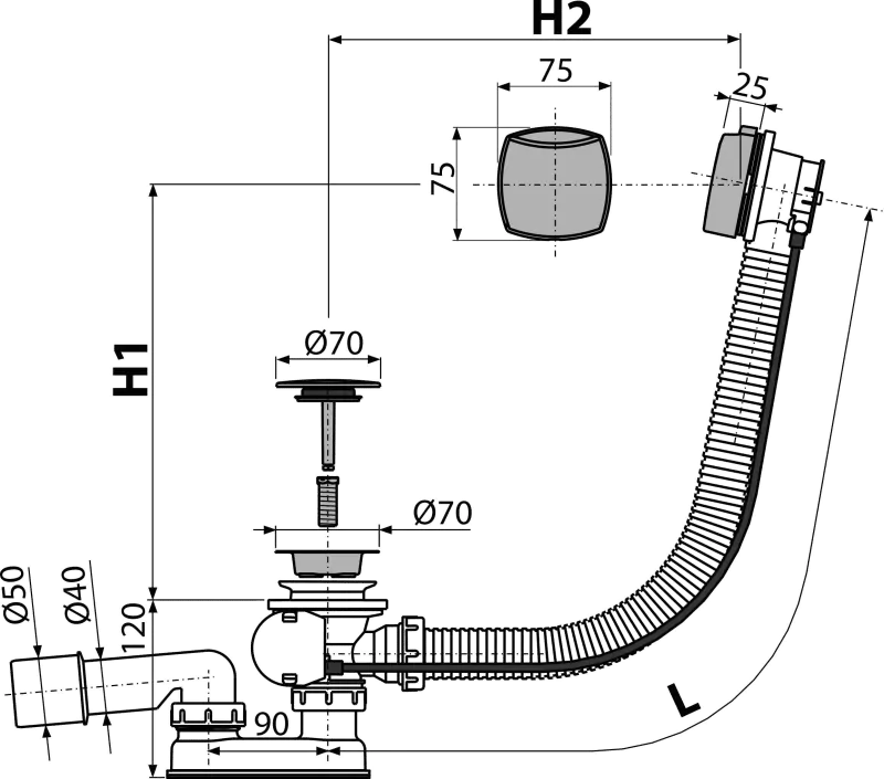 Alcadrain A51CRM SIFON VANOVÝ AUTOMAT KOMPLET, CHROM
