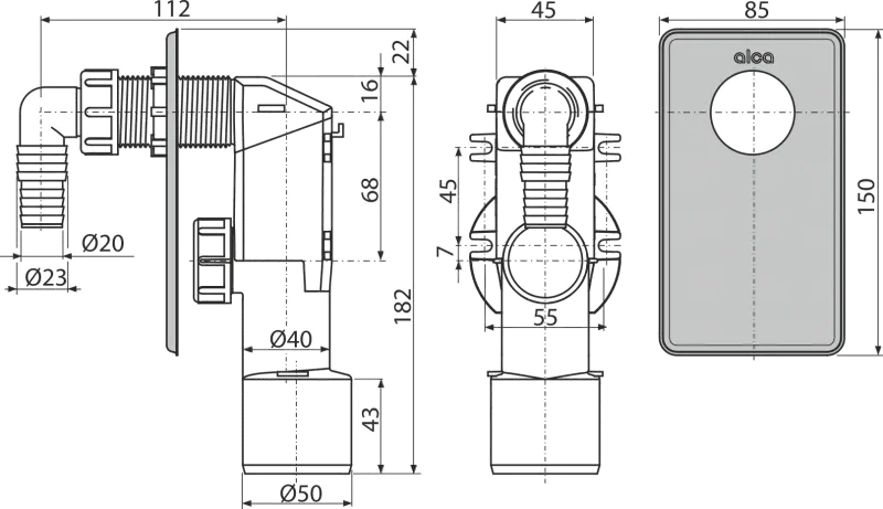 Alcadrain APS3 SIFON PRAČKOVÝ PODOMÍTKOVÝ, NEREZ