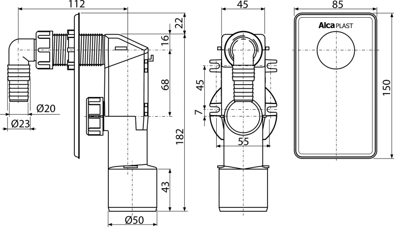 Alcadrain APS4 SIFON PRAČKOVÝ PODOMÍTKOVÝ, BÍLÁ