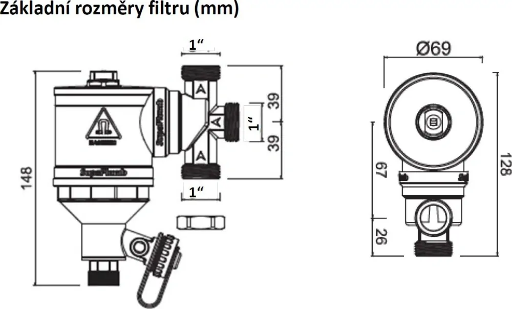 AV EQUEN Ultima SC1W1, Magnetický mechanický filtr s rotačním připojením, 100 mikronů, 2x kulový kohout 1"F, bílý