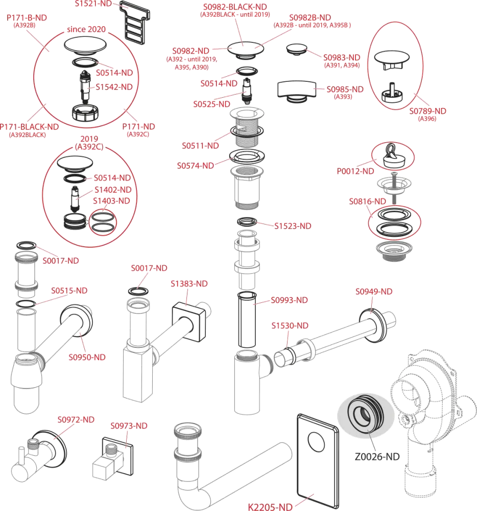 Alcadrain A391 VÝPUST UMYVADLOVÁ CLICK/CLACK 5/4" CELOKOVOVÁ S PŘEPADEM, MALÁ ZÁTKA