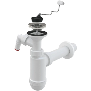 Alcadrain A41PR SIFON UMYVADLOVÝ DN40 S PŘÍPOJKOU A NEREZOVOU MŘÍŽKOU DN63, ŘETÍZEK